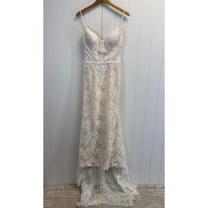 Val Stefani Moonlight Womens Boho Lace Embroidered Wedding Gown Size S Bridal